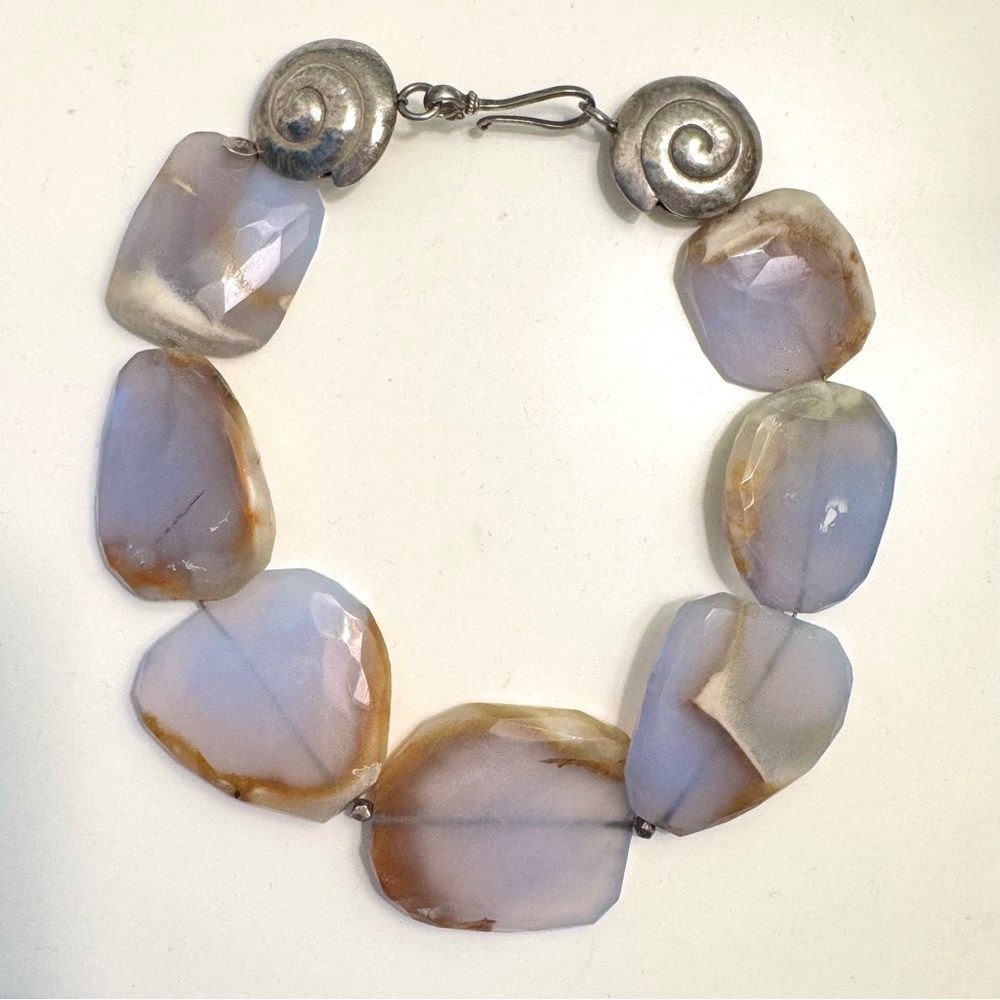 Vintage Blue Lace Agate Faceted Statement Necklace